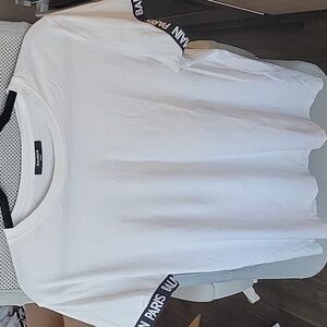 Balmain White T-Shirt with Black Accents